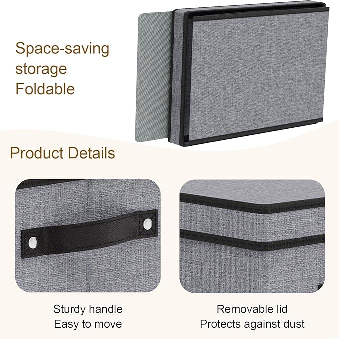 Storage Boxes, 15 x 9.8 x 8.3 Inch Baskets for Organizing with Lids, Fabric Bins with Handles, Decorative Linen Closet Organizers, Gray, 5 Pack