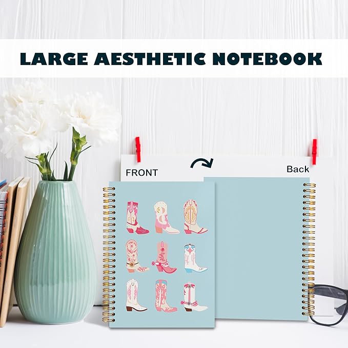 BearCake Cowgirl Boot Notebook, Cowgirl Stuff, Cowgirl Gifts, Western Office Supplies, Western Stuff for Women, Boho Western Notebook Journal 5.5x8.3 blue