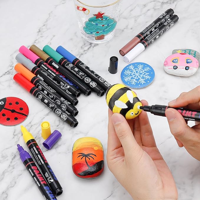 Green Paint Pens Paint Markers - 2 Pack Permanent Quick Dry Waterproof Marker Pens for Rocks Wood Fabric Plastic Canvas Glass Mugs Metal Tire Stone
