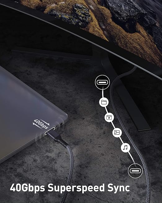 Maxonar [2 Pack 4Ft] Thunderbolt 4 Cable, 240W Thunderbolt Cable 40Gbps Sync 8K/5K@60Hz Display and for Thunderbolt 4, Thunderbolt 3, USB4, and USB-C Devices
