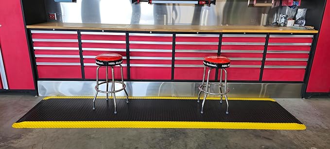 Rhino Mats, American Classic Diamond Anti-Fatigue Mats, Industrial Ergonomic Comfort Standing Mat for Work, Home, Garage, Office, Kitchen or Anywhere (Black/Yellow 1" Thick, 4 FT. x 10 FT.)