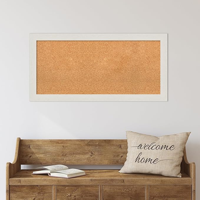 Amanti Art Natural Cork Board for Wall, 19x39 Vision Board with White Frame, Medium Corkboard Office Decor for Home Organization, Country Rustic Corkboard Pinboard to Display Items for Home