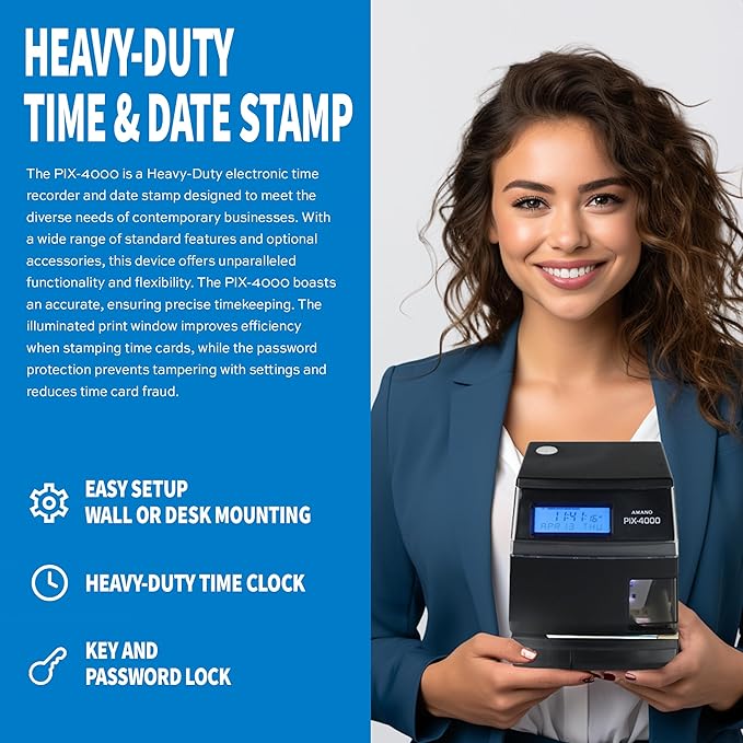AMANO Heavy-Duty economical, and Fully Automatic Electronic time and Date Stamping Machine (PIX-4000)
