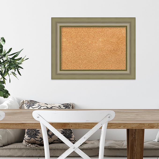 Amanti Art Natural Cork Board for Wall, 17x23 Vision Board with Silver Wood Frame, Small Corkboard Office Decor for Home Organization, Traditional Corkboard Pinboard to Display Items for Home