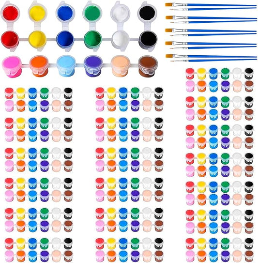 30 Pack Mini Acrylic Paint Set,12 Color Acrylic Paint Strips with 60Pcs Painting Brushes for Kids&Adults, 420 PCS Kids Paint Set Container Strips Storage for Home Classroom Party Favors Birthday Gifts