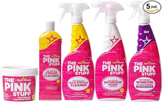 Stardrops - The Pink Stuff - The Miracle Cleaning Paste, Multi-Purpose Spray, Bathroom Foam Spray, Window & Glass Cleaner, and Cream Cleaner Bundle