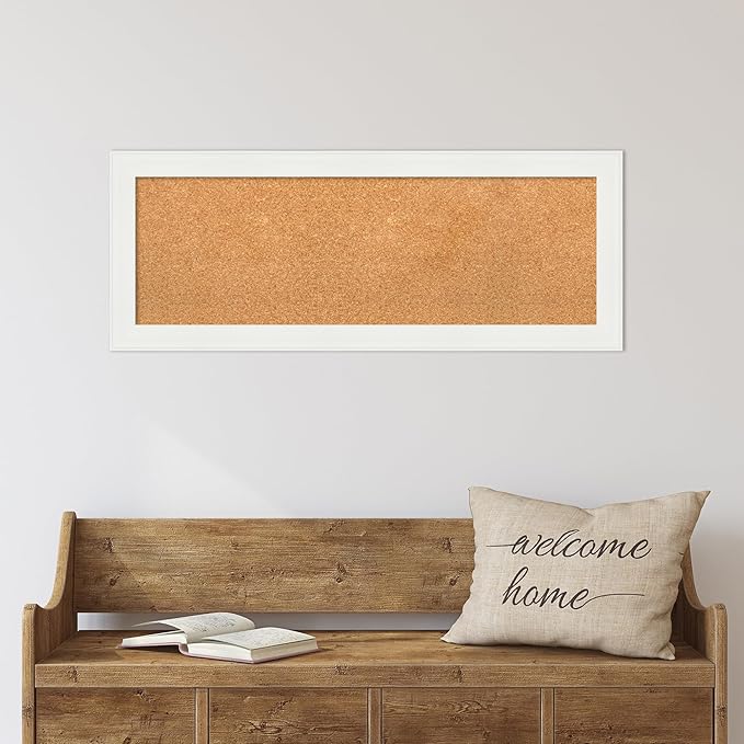 Amanti Art Natural Cork Board for Wall, 15x39 Vision Board with White Frame, Medium Corkboard Office Decor for Home Organization, Casual Corkboard Pinboard to Display Items for Home Organization in