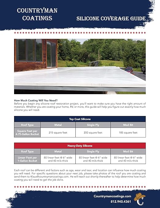 Countryman Coatings - 100% Silicone Roof Coating - Restore Your Roof in a Day - Seal Leaks, Cracks, Seams, Penetrations - Adheres to All Surfaces (1 Quart, Light Gray