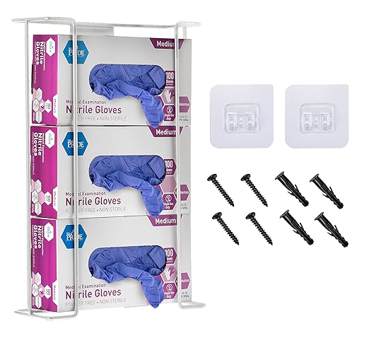 Alpine Glove Holder for Wall Mount - Latex Glove Holder Wire Glove Dispenser for Wall Disposable Glove Box & Tissue Box - Fits 3 Box (White)