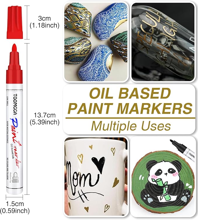 White and Black Permanent Markers Paint Pens - 6 Pack Oil Based Paint Markers, Medium Tip, Quick Drying Pens for Wood, Metal, Rock Painting, Mugs, Canvas, Clothes, Plastic Marking