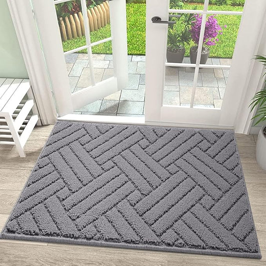 Door Mat Indoor, Non-Slip Rubber Backing Entry Rug & Door Mats, Low-Profile Entryway Rugs, Absorbent Resist Dirt Doormats Machine Washable Inside Floor Door mat,Grey 20"x31.5"