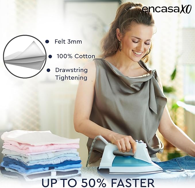 Encasa XO Ironing Board Cover and Pad 42"x14" - Thick 3mm Felt Padding, Drawstring Tightening & Lock, Easy Fit, Scorch & Stain Resistant, Fits Medium Ironing Board - Zig Zag
