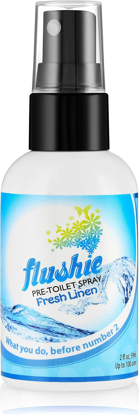 Flushie Pre-Toilet Spray for Poop Travel Size Toiletries Bathroom Spray for Poop Spray for Toilet Deodorizer Traveling Essentials Poop deodorizer Poop Odor eliminator… (Linen, 2oz 1pack)