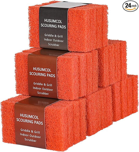 Griddle Cleaning Pads for Blackstone Flat Top, Non-Scratch Grill Scrub Pads, Bathroom Scrubbing Pads, Pool Scrub Brush, Shower Tile (22 Pads + Handle) (24 Pads)