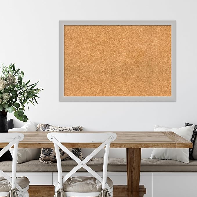 Amanti Art Natural Cork Board for Wall, 27x39 Vision Board with Silver Wood Frame, Large Corkboard Office Decor for Home Organization, Modern Contemporary Corkboard Pinboard to display items for home