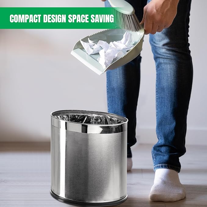 Invisi-Overlap' Open Top Stainless Steel Trash Can, Small Office Wastebasket, Modern Home Décor, Oval Shape