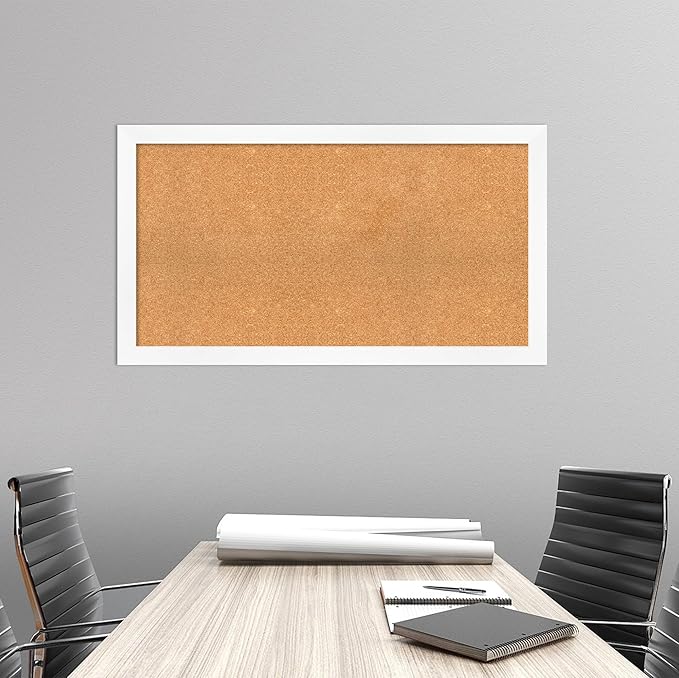 Amanti Art Natural Cork Board for Wall, 25x45 Vision Board with White Frame, Oversize Corkboard Office Decor for Home Organization, Modern Corkboard Pinboard to Display Items for Home Organization in