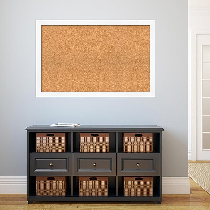 Amanti Art Natural Cork Board for Wall, 29x45 Vision Board with White Frame, Oversize Corkboard Office Decor for Home Organization, Modern Corkboard Pinboard to Display Items for Home Organization in