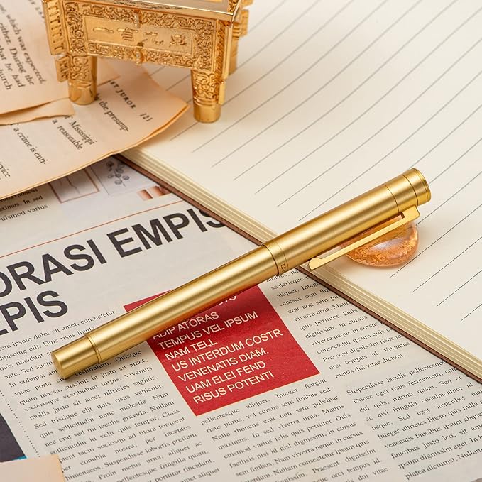 Hongdian Brass Fountain Pen Fine Point, Slim Style with Converter and Metal Pen Case, The Light of Hope Serise