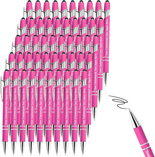 Up to 500 Pcs Personalized Ballpoint Pen Custom Pens Free Engraved Bulk with Name Logo Soft Black Ink Stylus with Touch Metal Office Gift for Anniversaries Graduations Birthdays