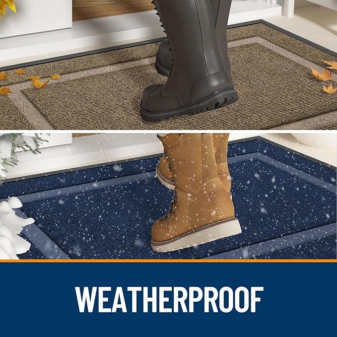 OLANLY Front Door Mat Indoor Outdoor Entrance, Waterproof All-Season, All-Weather Doormat, Sturdy Natural Rubber, Fade Resistant, Low Profile, Easy Clean Patio Porch Entryway Mat, 47x24, Beige