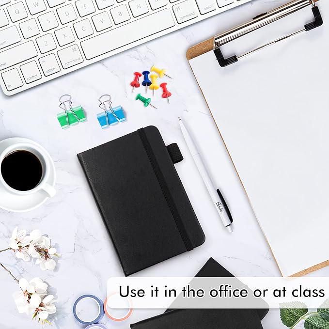 feela 15 Pack Pocket Small Notebooks Bulk, Mini Cute Notepads Hardcover College Ruled Lined Journals with Pen Holder for School Business Memos, with 15 Black Pens, 3.5”x 5.5”, A6, Black