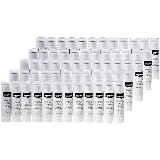 Amazon Basics Purple Washable School Glue, Dries Clear, 0.24-oz. Sticks, 8 Pack of 60, 480 Count Total
