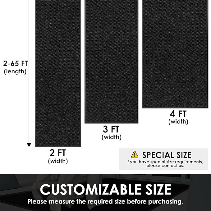 3′ x 52′ Front Door Mat Indoor Outdoor Entrance, Commercial Floor Mat Heavy Duty Dirt Trapper Entryway Doormat, Custom Size Non Slip Rubber Backing Welcome mat, Door Mat for High Traffic Area