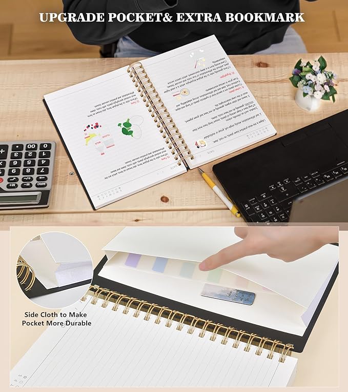 Spiral Notebook Journal College Ruled 8.5''x 11'', 360 Pages Lined Thick Journals for Women Men, A4 Large Writing Spiral Journal with 100GSM Paper, Spiral Notebooks for Work, School Black