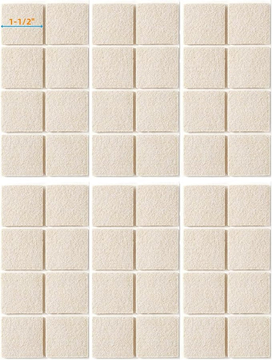 FURNIGEAR Felt Furniture Pads for Hardwood Floors - Self Adhesive Chair Felt Pads, Floor Protector for Furniture Feet, Furniture Sliders Moving Smoothly - Anti Scratch 48 Pcs 1-1/2" Square