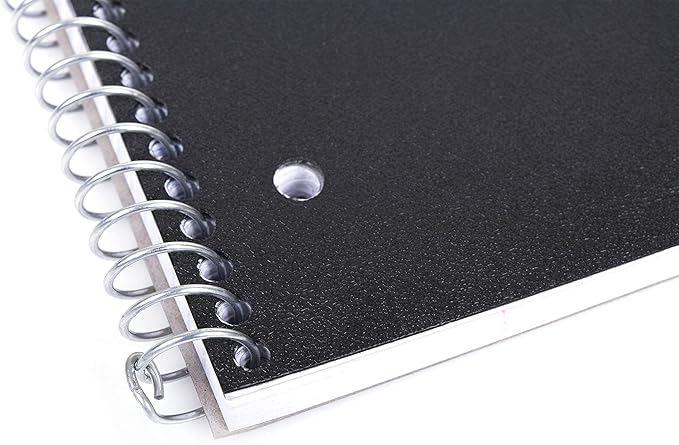 Mintra Office Durable Spiral Notebooks, 1 Subject, (Black, College Ruled 12pk), 100 Sheets, Poly Pocket, Moisture Resistant Cover, School, Office, Business, Professional