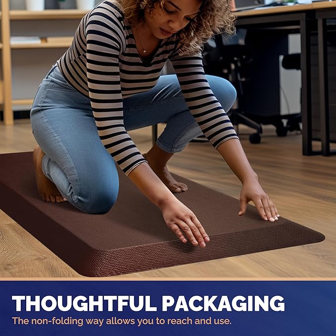 FEATOL Anti Fatigue Mat Floor Mat, Extra Thick Standing Office Desk Mat Memory Foam Cushioned Anti Fatigue Ergonomic Kitchen Mats Comfort Standing Pad NOT PVC 9/10 Inch Thick (Brown, 20x59x9/10-Inch)