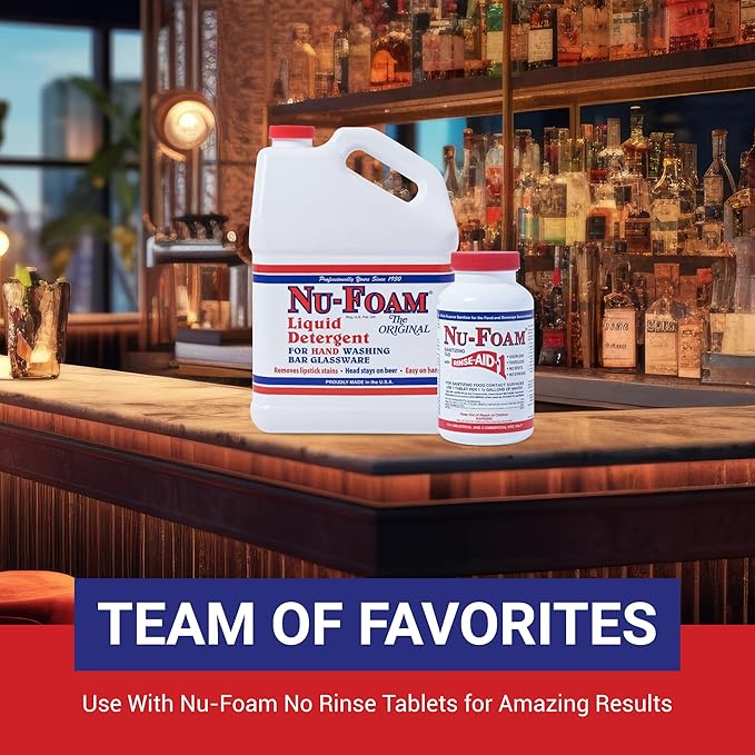 Nu-Foam Sanitizing Tablets for Bar Glassware – Superior Rinse Aid - Hand Washing Bar, Tavern, Brewery Supplies - Spotless Serving Glasses - Professional-Grade Glass Sanitation - 100 Tablets/600 Quarts