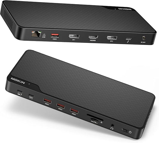 MOKiN Thunderbolt 4 Dock - 16 Ports, Laptop Docking Station Dual Monitor for MacBook, Docking Station 3 Monitors for Windows with Power Supply,TB4 Cable,Gigabit Ethernet（Thunderbolt™ Certified）
