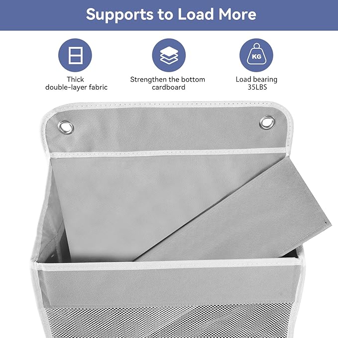 QINGUANG Over The Door Organizer,Hanging Organization And Storage, Behind Door Organizer with Side Pockets, 35 lbs Capacity,Anti Tilt, for Nursery, Bathroom, Bedroom,Dorm (4-Shelf)