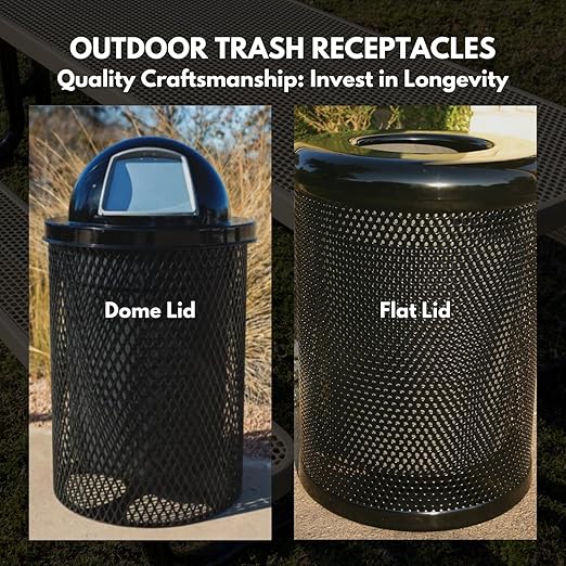 COATEDOUTDOORFURNITURE RDT-P-TXTSAND Heavy Duty Round Trash Receptacle with Dome Top, Liner Included, 32 Gallon, Textured Sandstone, Made in America