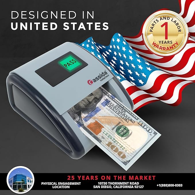 Cassida InstaCheck Small Footprint, Easy to Read Automatic Counterfeit Detector with Infrared, Magnetic and Ultraviolet Sensors, Compact and Lightweight Grey 11-3/4" x 9-1/2"