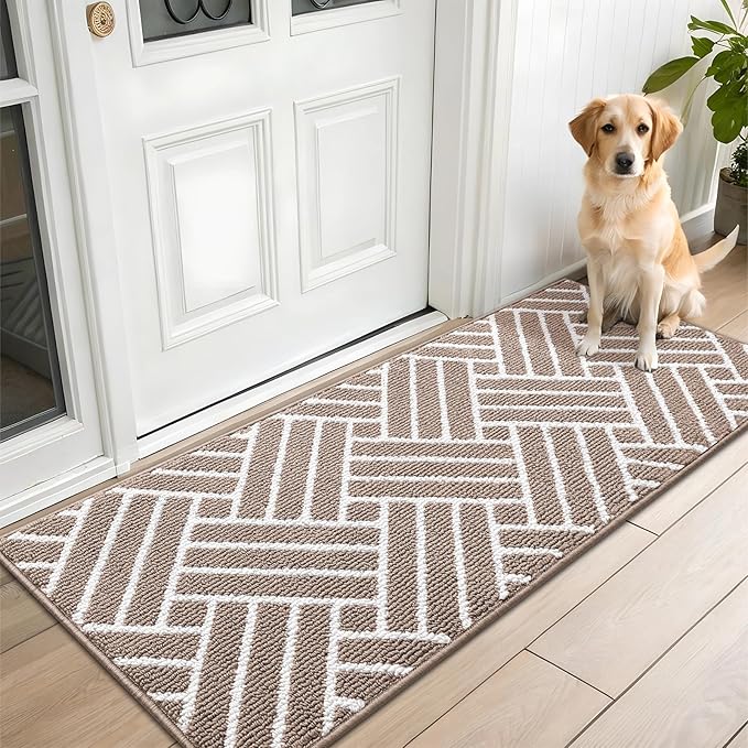 OLANLY Runner Indoor Door Mat, 70x23 Inch, Dirt Resistant and Absorbent, Non-Slip Rubber Backing Floor Mats, Easy Clean Low-Profile Doormat for Entryway, Front Door, and Inside Entrance, Brown