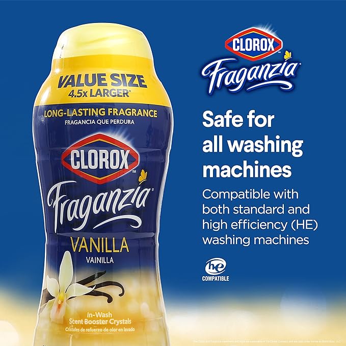 Clorox Fraganzia Laundry Scent Booster Crystals in Vanilla Scent - Scented In-Wash Freshener Beads for Fresh, Clean, Great Smelling Clothes and Linens, 70 Oz