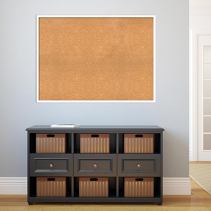 Amanti Art Natural Cork Board for Wall, 33x45 Vision Board with White Frame, Oversize Corkboard Office Decor for Home Organization, Modern Corkboard Pinboard to Display Items for Home Organization in