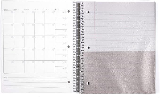 Mintra Office Durable Spiral Notebooks, 5 Subject (Red, College Ruled 1pk)