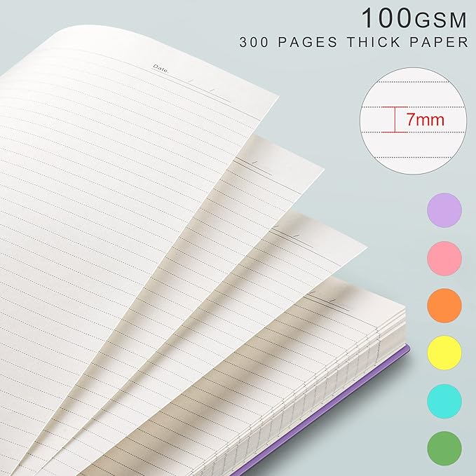 EMSHOI B5 Spiral Notebook College Ruled Lined Journal, Large 7.48" X 10.15", 300 Pages/150 Sheets, 100gsm Thick Paper, Waterproof Hardcover, for Office School Women Men Work Writing Notes-Purple