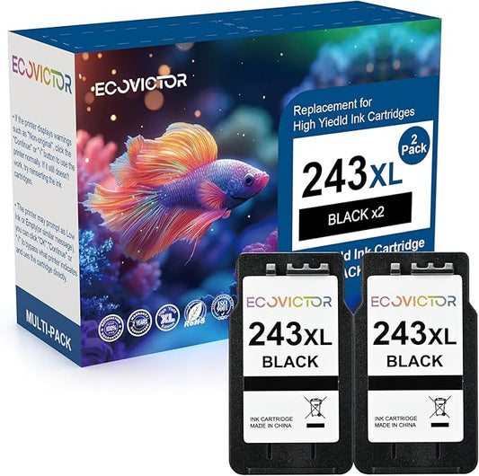 243XL Black Compatible Ink Cartridge Replacement for Canon 243 243XL PG-243 PG 243 XL Black Ink Cartridges for TR4520 TR4522 MG2522 MX490 MX492 TS3320 TS3120 TS202 MG2922 Printer (2-Pack)