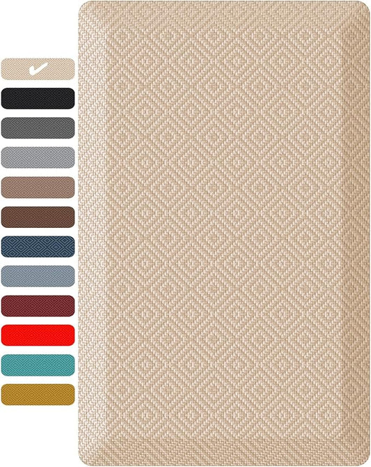 Ophanie Kitchen Mats for Floor, 3/4 inch Thick, Anti Fatigue Cushioned Mat, Kitchen Rugs, Waterproof, Comfort Ergonomic Standing Mat for Office, Home, Sink, 20x32 Beige Non-Slip Ridged Bottom