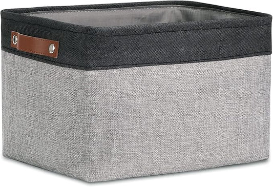 DULLEMELO Fabric Storage Basket for Shelves/Closets, Collapsible Rectangle Basket for Organizing Clothes, Toys, Towels, Books, Laundry, Nursery, Dog Toy Basket Empty (Black&Gray)
