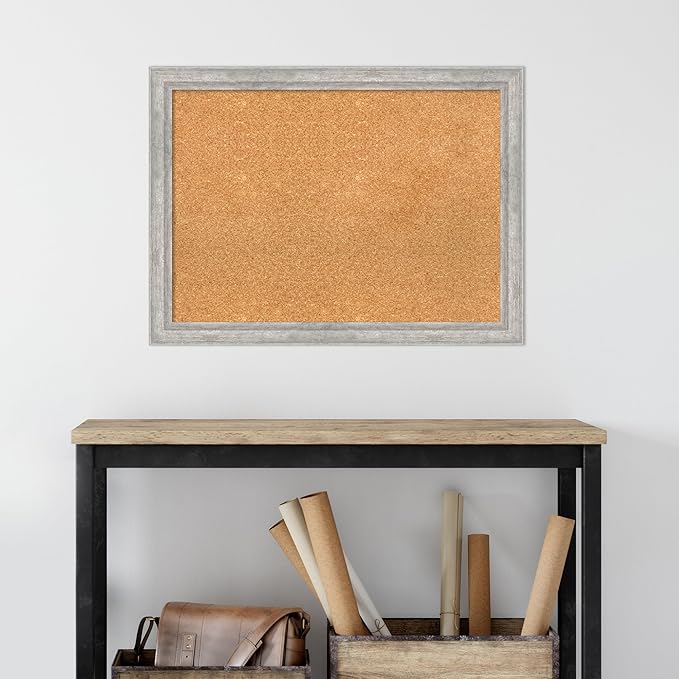 Amanti Art Natural Cork Board for Wall, 23x31 Vision Board with Silver Wood Frame, Medium Corkboard Office Decor for Home Organization, Modern Contemporary Corkboard Pinboard to display items for home