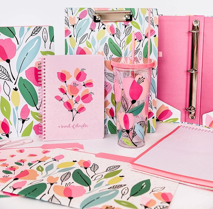 Steel Mill & Co Large Top Spiral Notebook College Ruled, 11" x 8.5" with Durable Hardcover and 160 Lined Pages, Pink Poppy