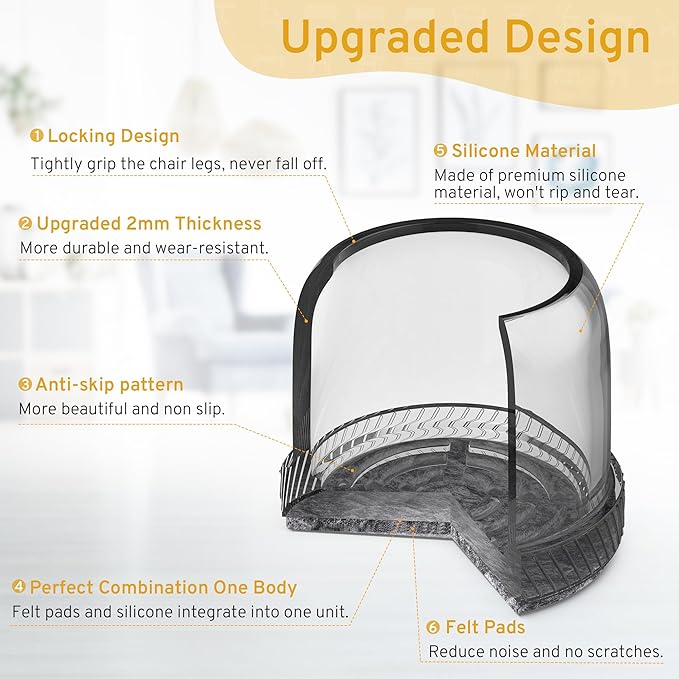 24PCS Round Chair Leg Floor Protectors, Furniture Sliders, Chair Leg Protectors for Hardwood Floors, Non-Slip Felt Furniture Pads, Silicone Cap Covers to Protect Floors, (Fit 1.1" - 1.5")
