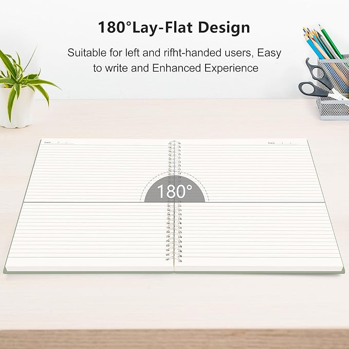 RETTACY Spiral College Ruled Notebook, 300 Pages, A4 Large Size (8.2" x 11.2"), for School, Work, Writing, Journaling, 100 GSM Thick Paper, Flexible Plastic Cover (Dark Green)