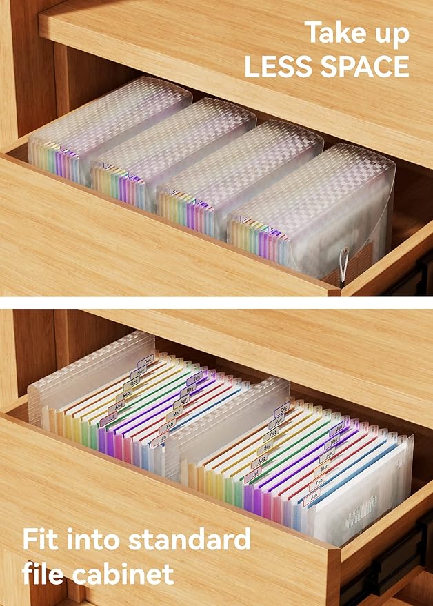 ABC life 12 Pockets Accordion File Organizer Expanding File Folders, Portable Monthly Bill Receipt Document Organizer, Expandable Accordian Filing Folder Letter A4 Size, Colored Tabs (Blue)